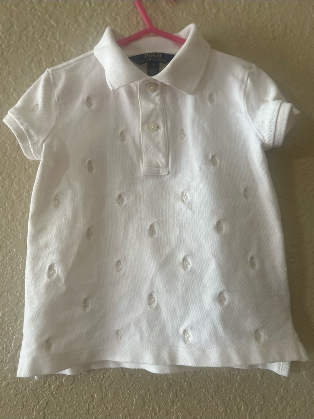Polo by Ralph Lauren Stretch Mesh girls Polo Shirt Ivory Pony Embroidery (size6)